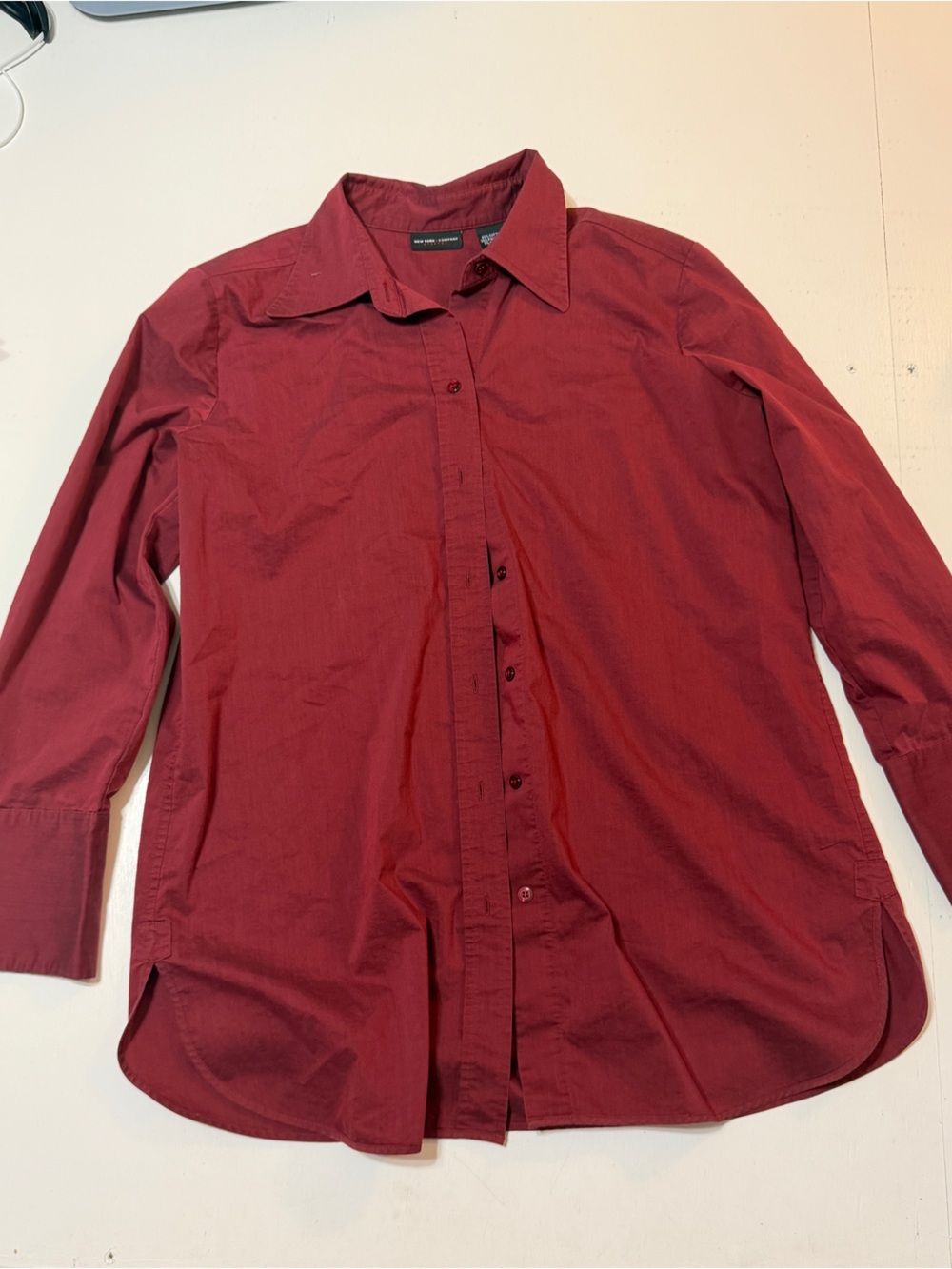New York & Company Lightweight Button-Front Shirt Jacket in Burgundy